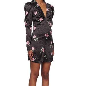 Ganni Black Dress with Pink Floral Design